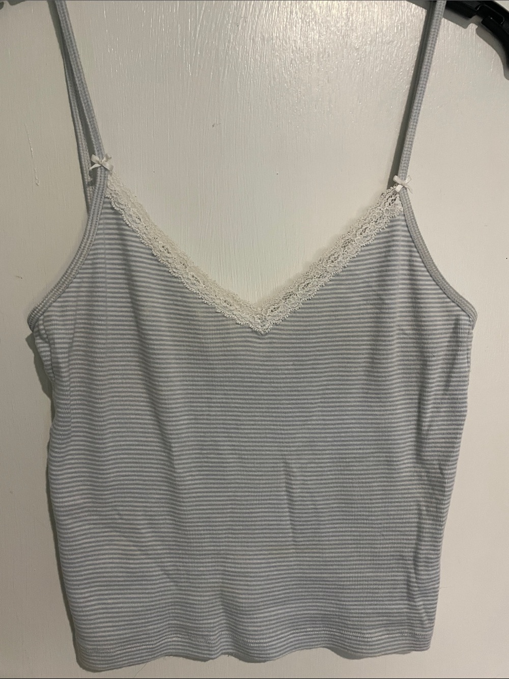 Brandy Melville Light blue & White Striped Lace-Trim Cami